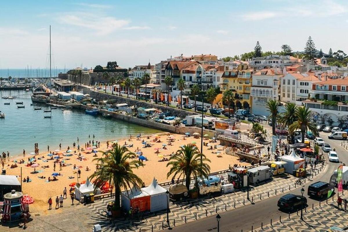 grupa ludzi na plaży w pobliżu portu