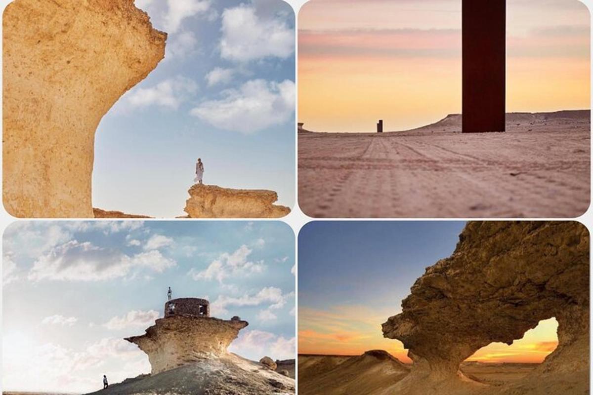 a group of four pictures of the desert