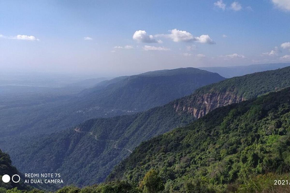 a view of a valley with trees and mountains