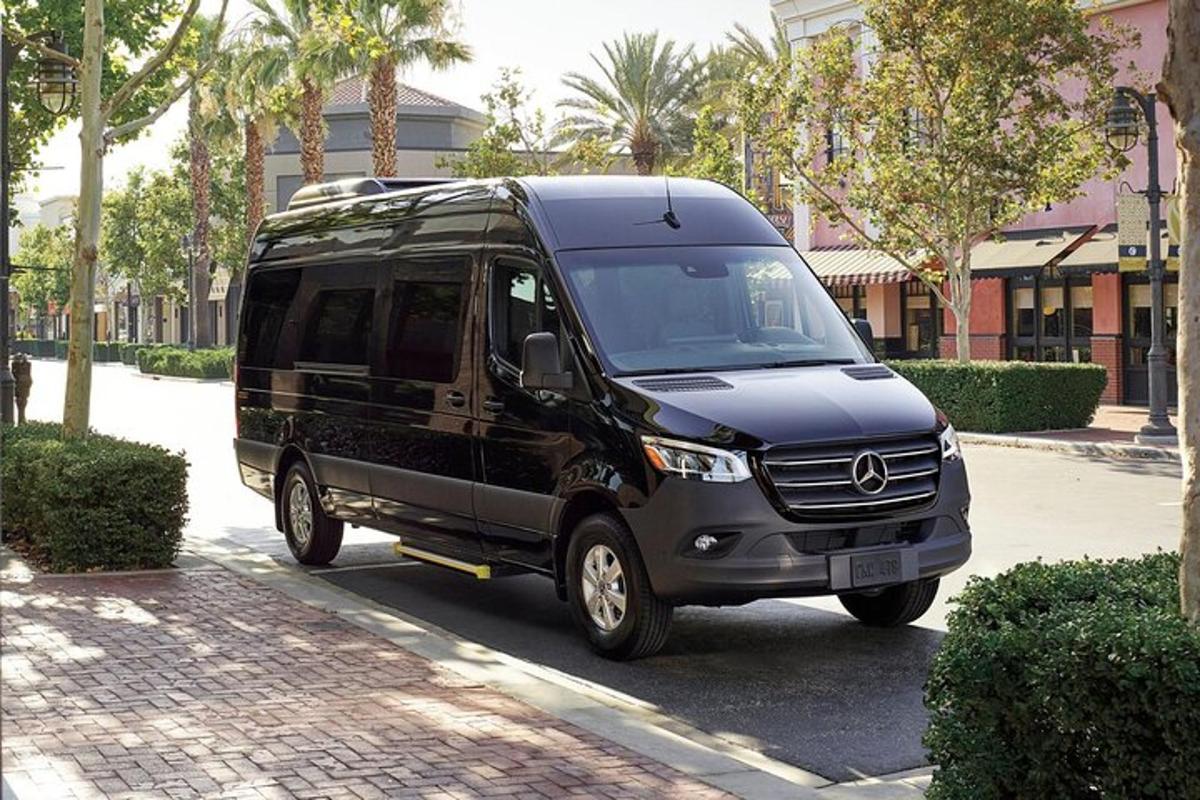 a black van is parked on a street
