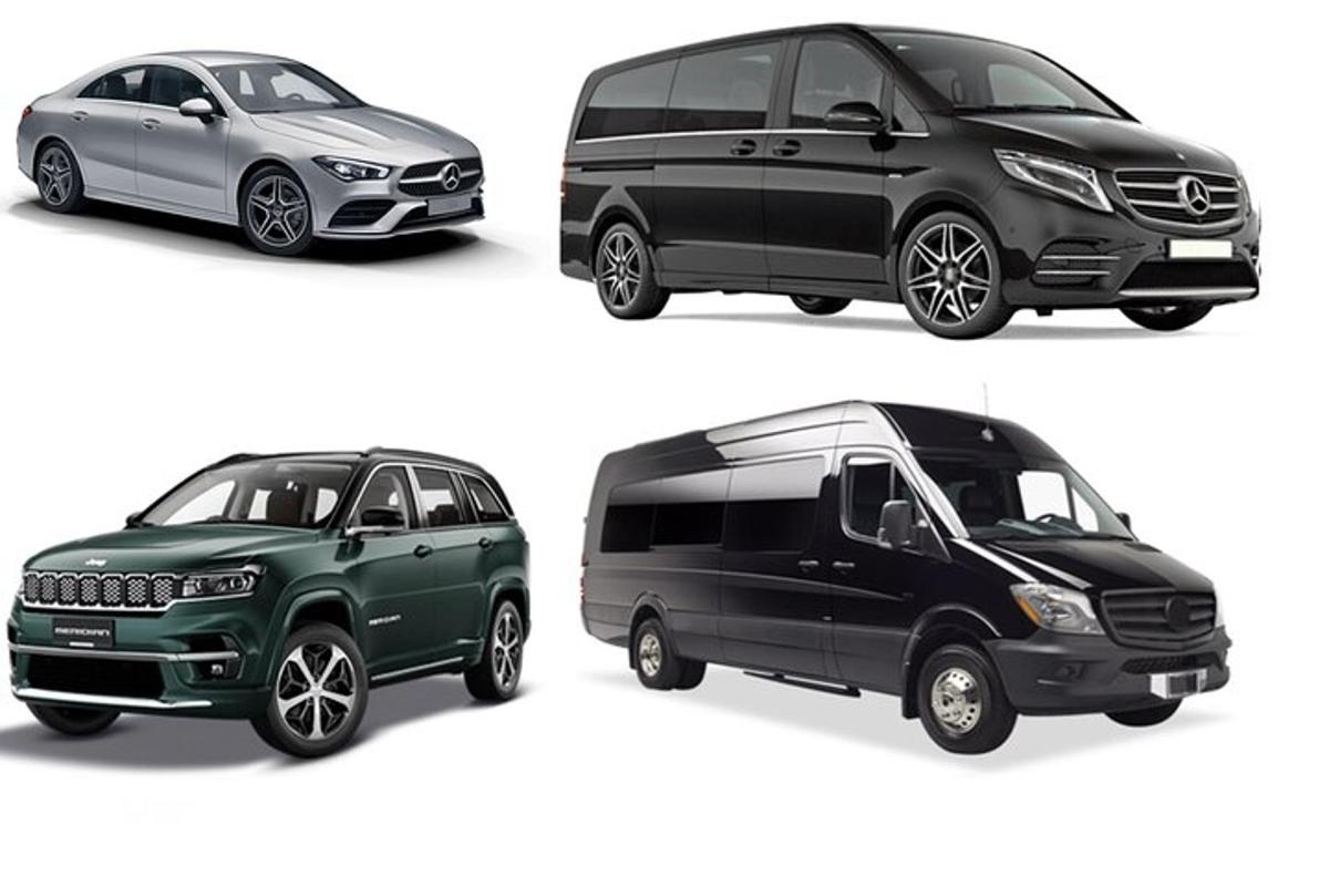 skupina tří různých dodávek a minivan