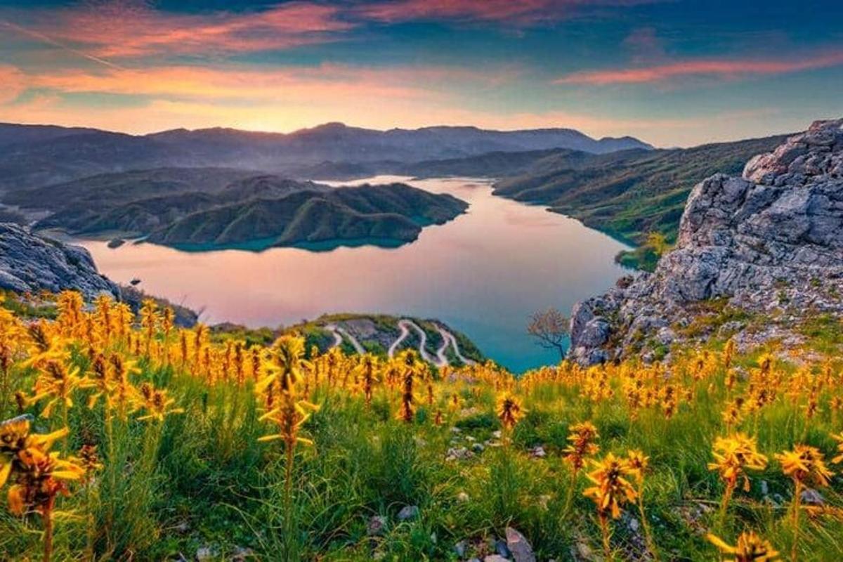 a view of a body of water from a mountain