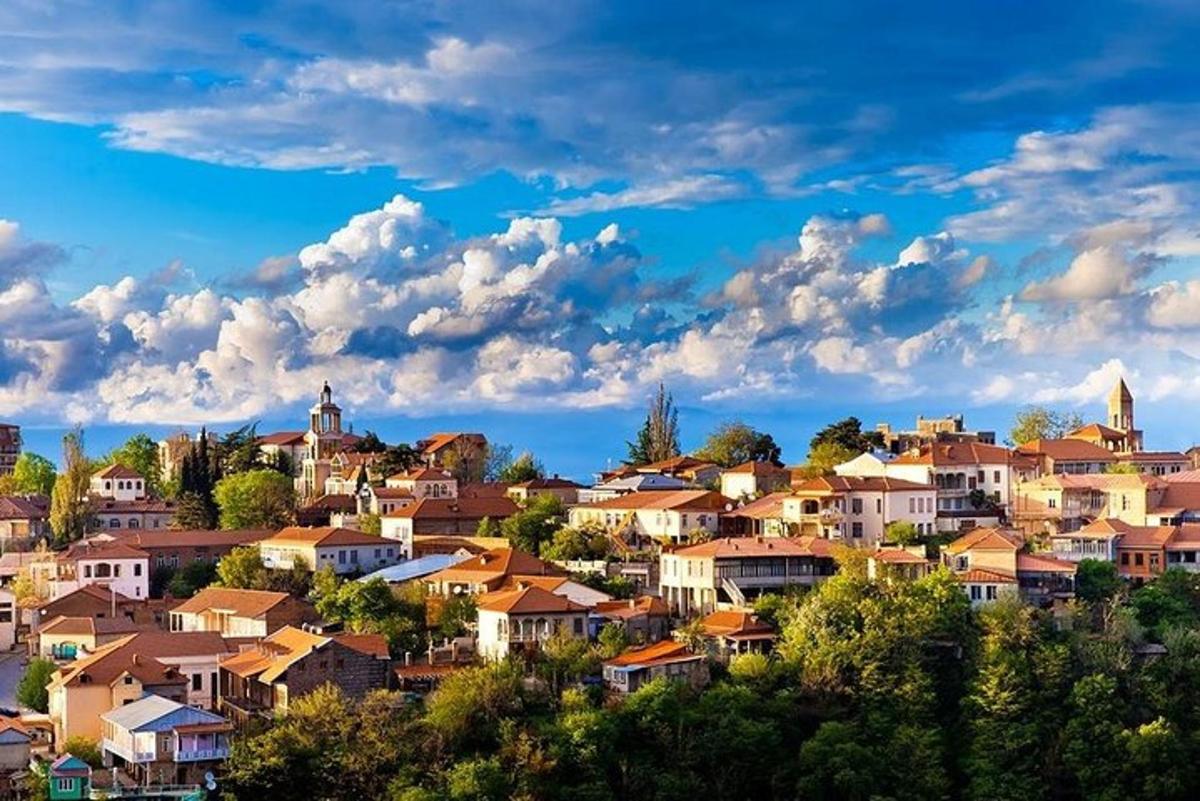 mesto s hišami na hribu pod oblačnim nebom