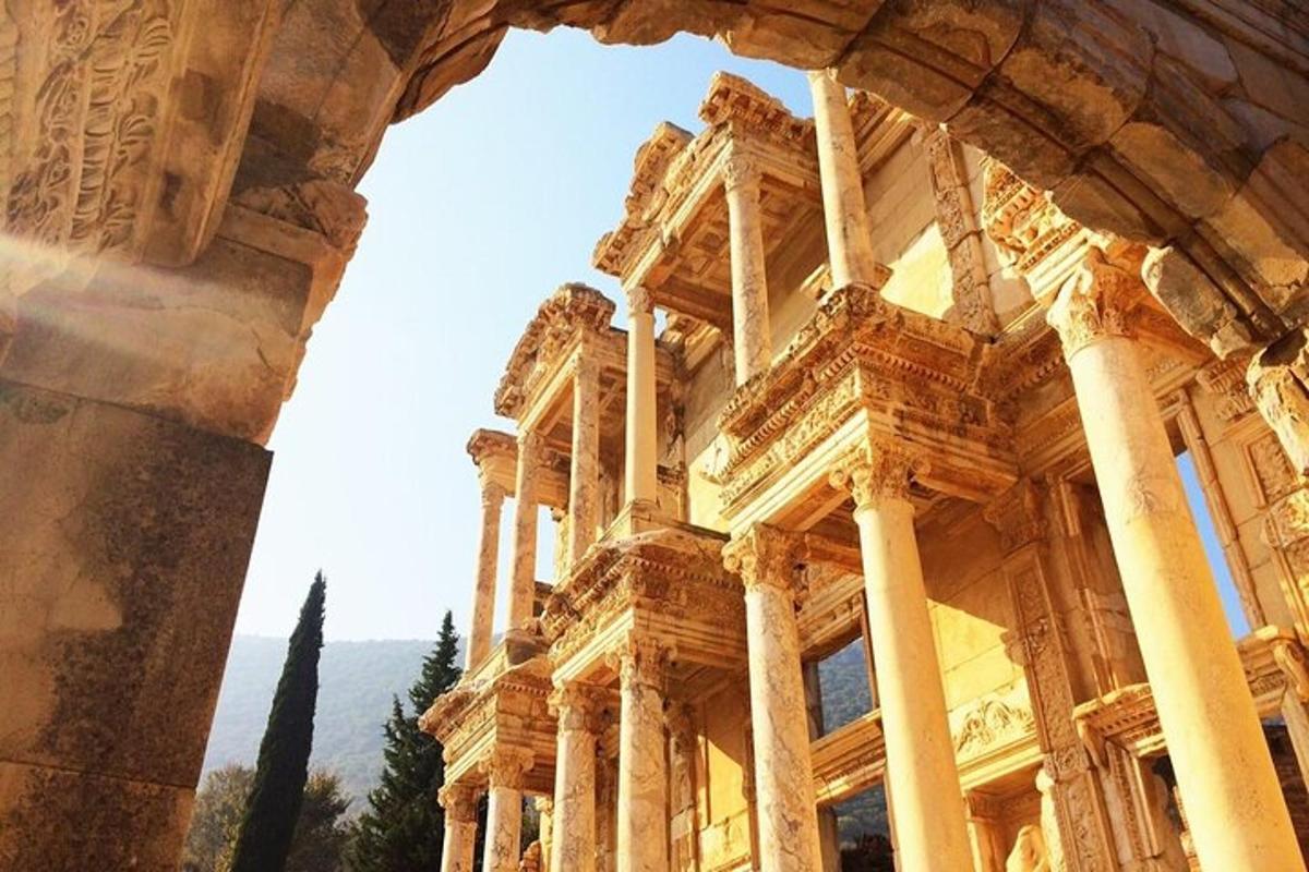 a view of a building with columns