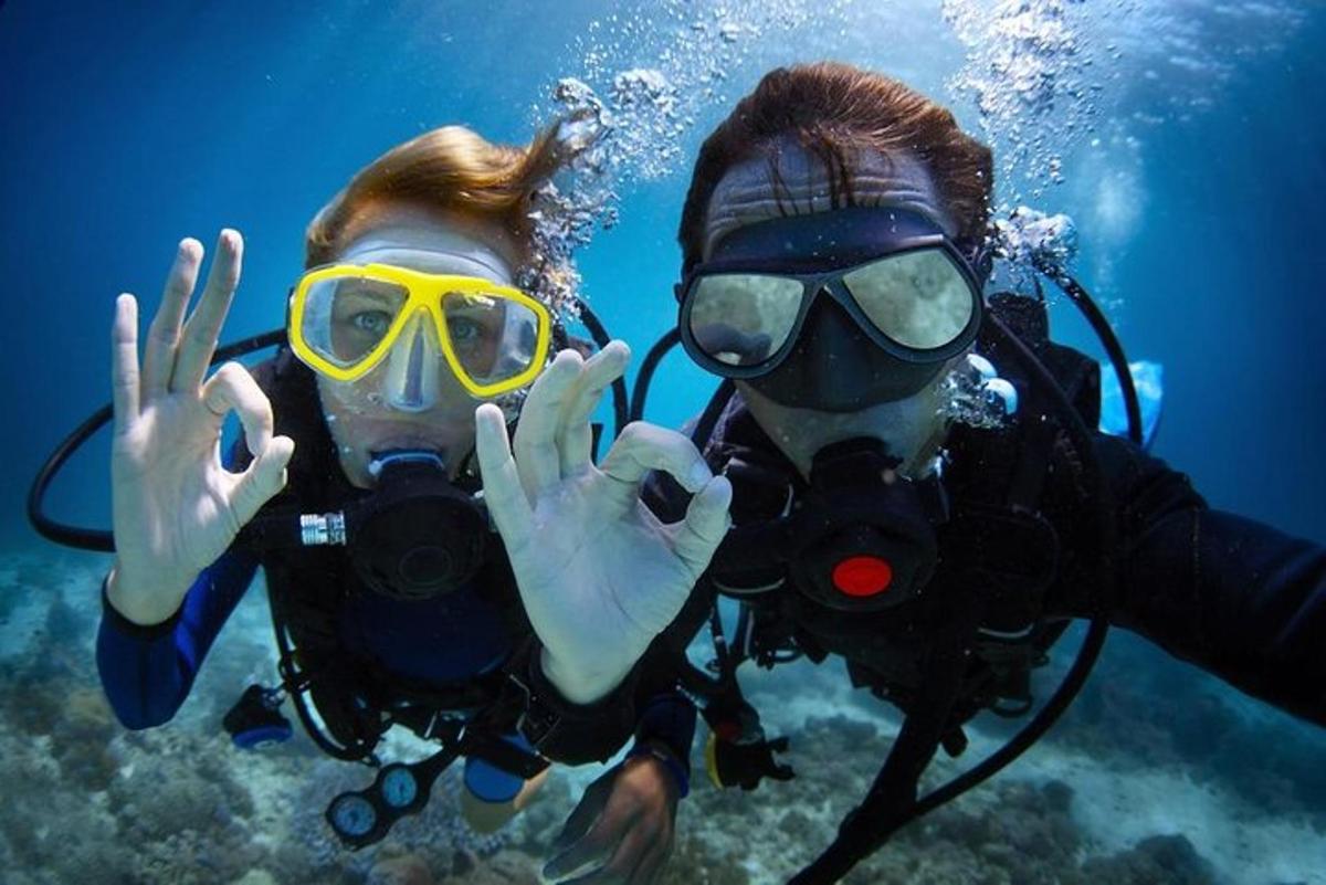 две особе у ронилачкој опреми позирају за фотографију