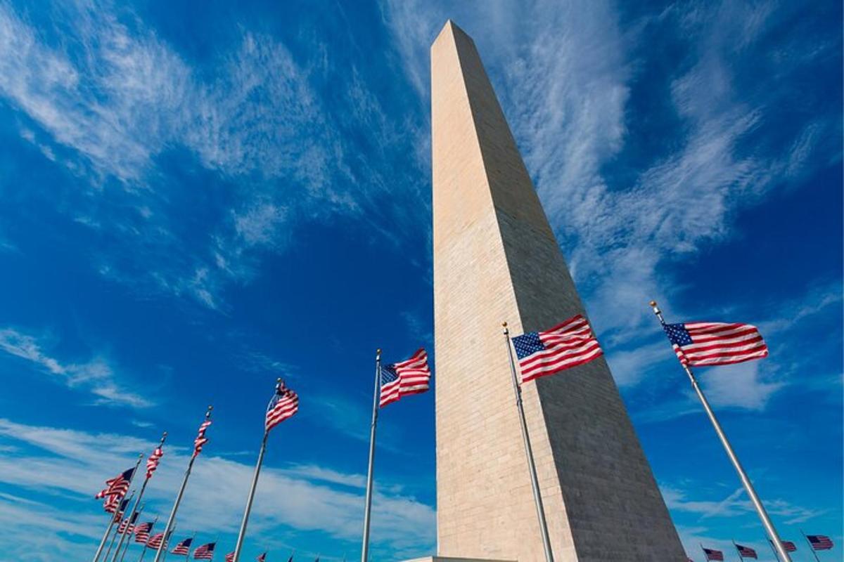 sekumpulan bendera amerika di sekeliling monumen washington