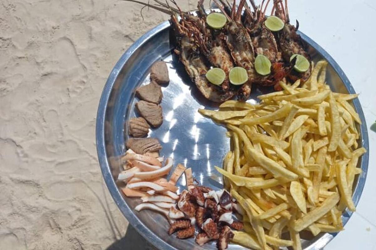 a plate of food with french fries and meat