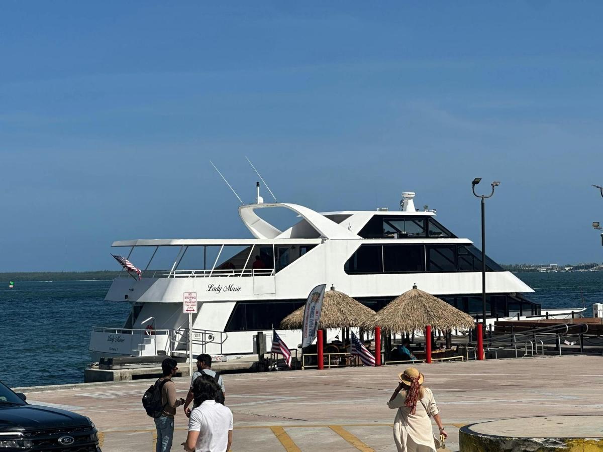 ein großes weißes Boot an einem Dock