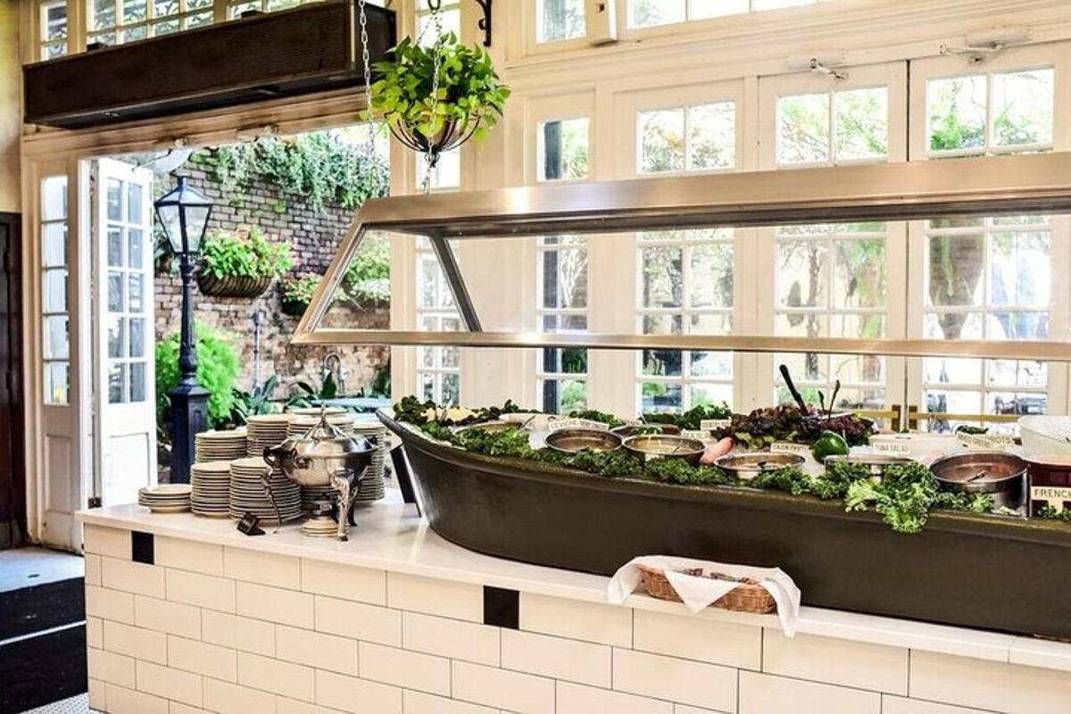 Una cocina con una gran encimera con plantas.