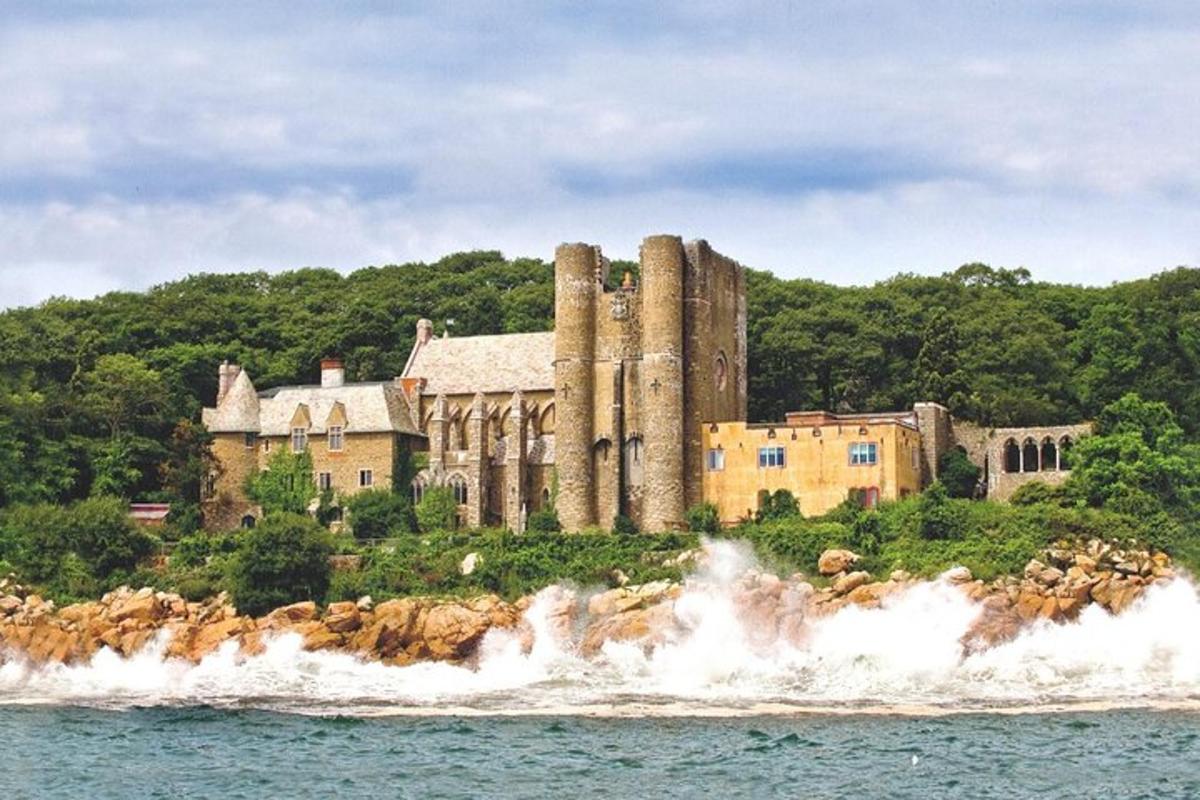 a castle on an island in the water