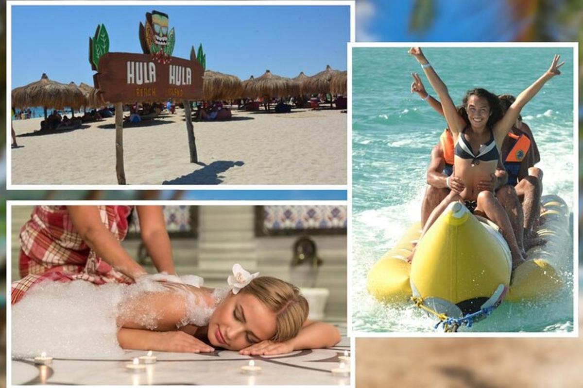 a collage of photos of people at the beach