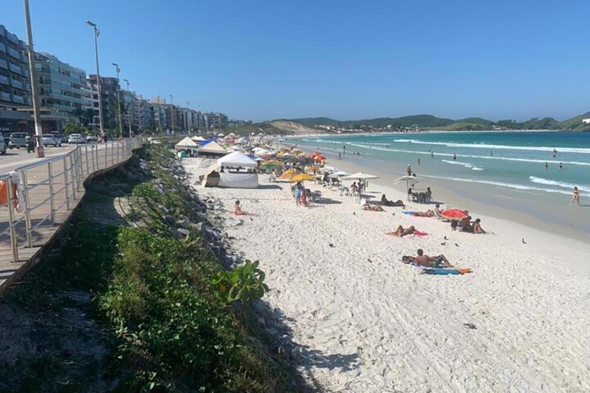 pláž s lidmi ležícími na písku a oceán