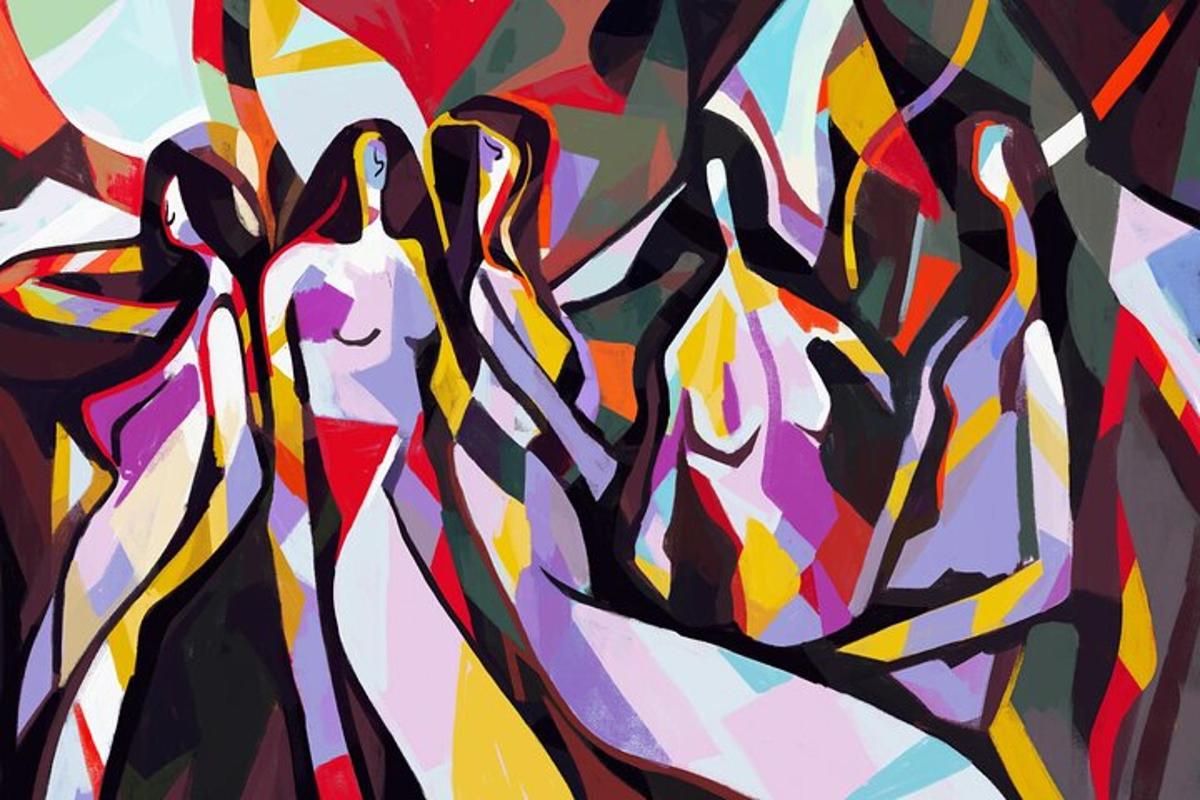 un dipinto di un gruppo di persone che ballano