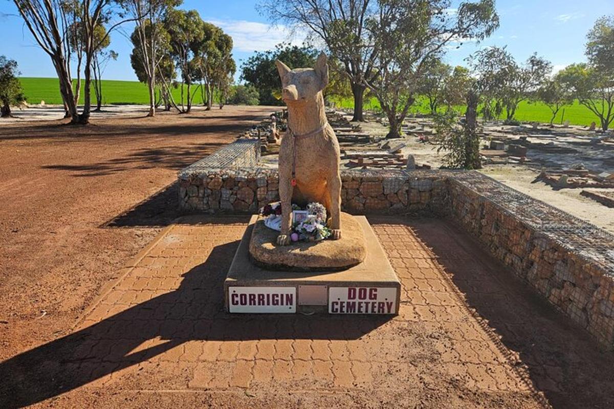 a statue of a cat sitting on a dirt road