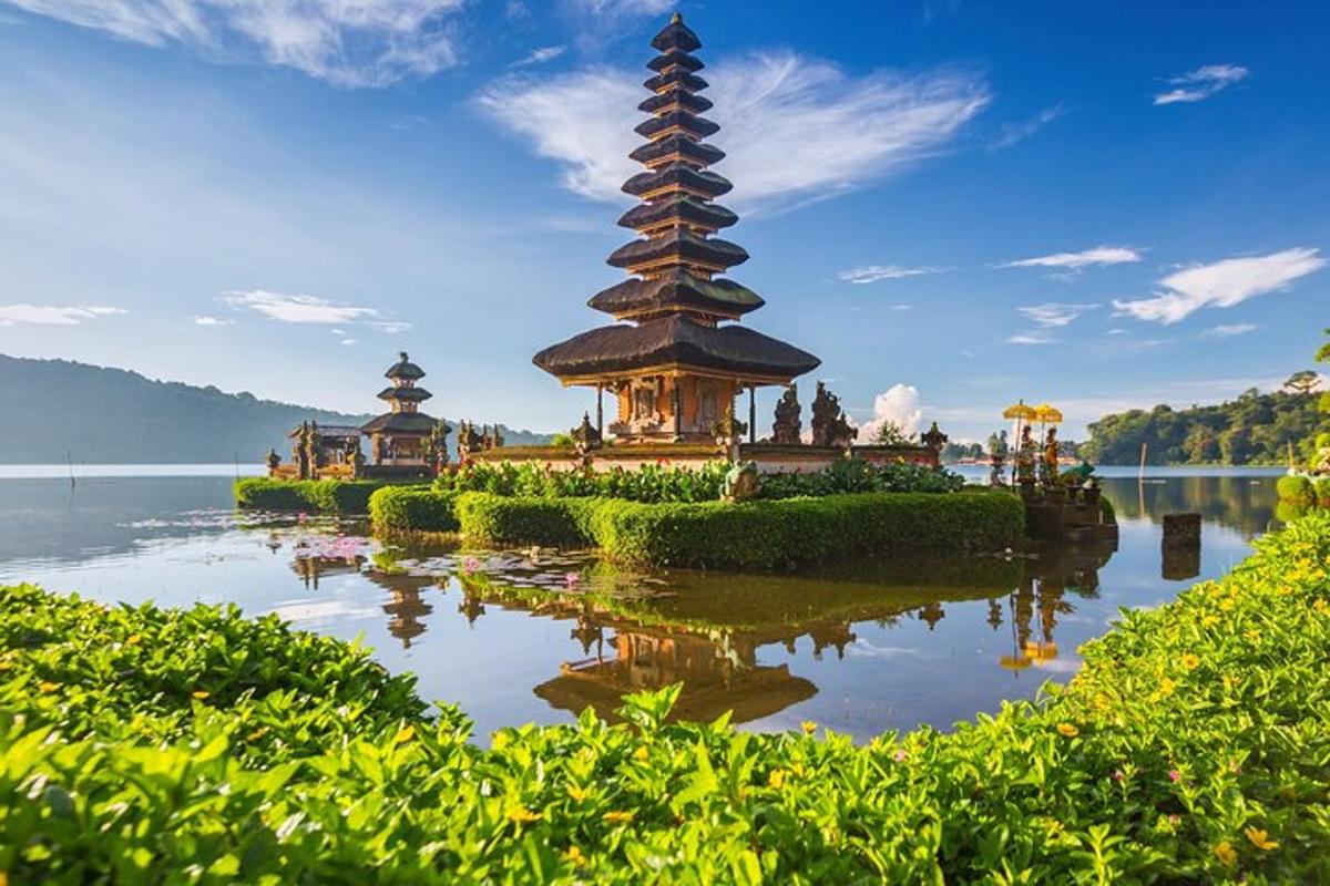 a pagoda on a island in the water