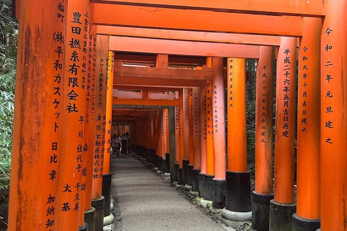 řada oranžových bran torii s nápisy