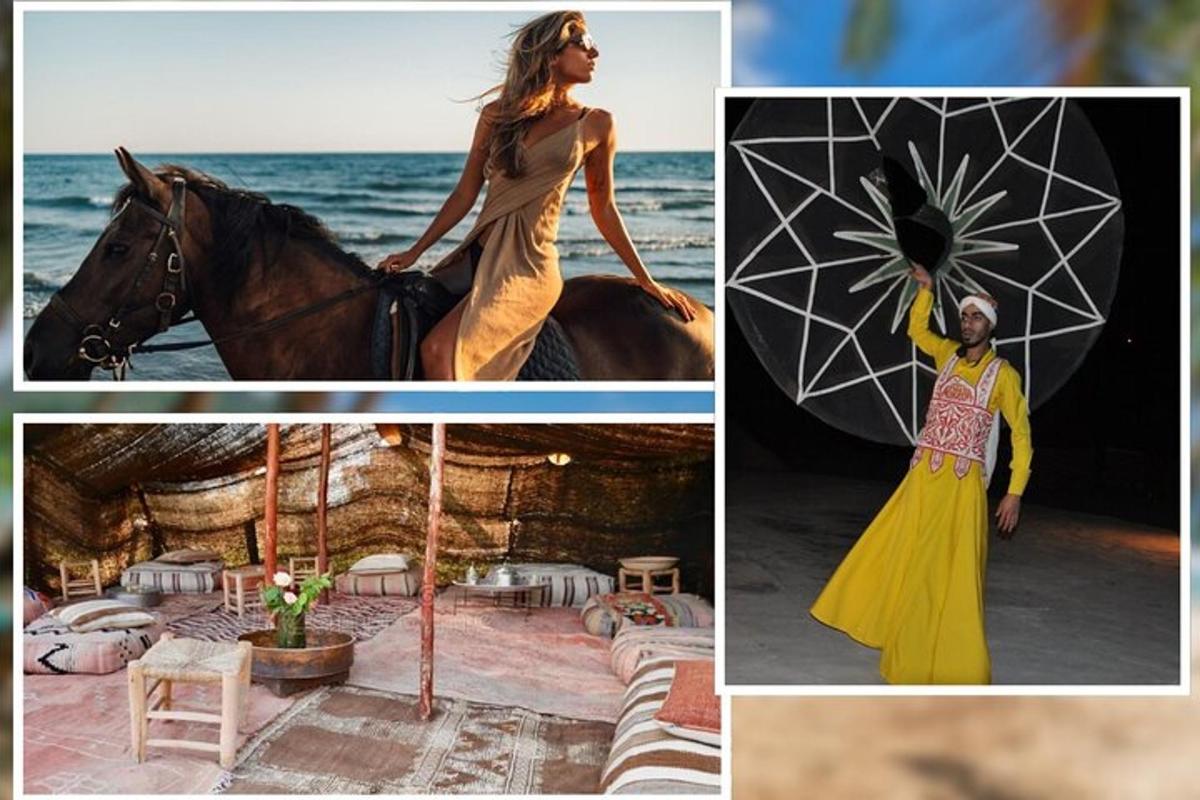 un collage d'imatges amb una dona que sosté un paraigua