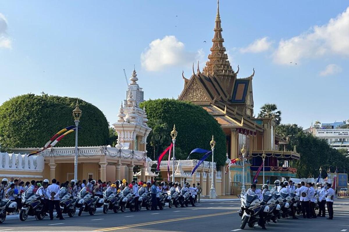 a group of men in uniform riding motorcycles down a street