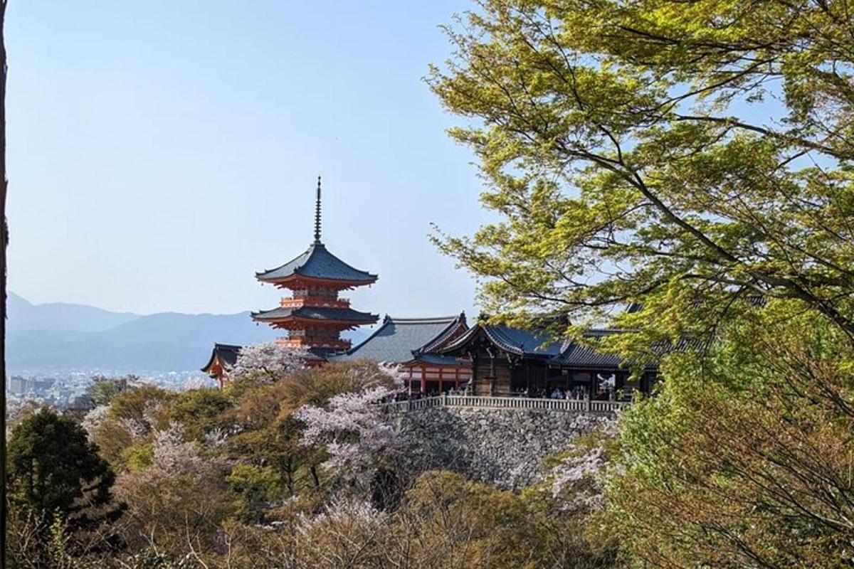 ağaçlı bir dağın tepesindeki bir pagoda