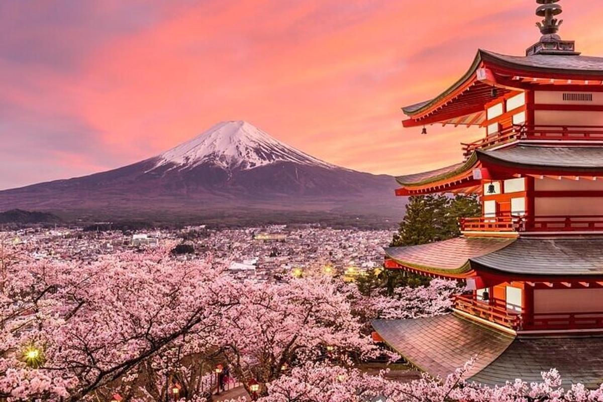 Japonský chrám s horou v pozadí
