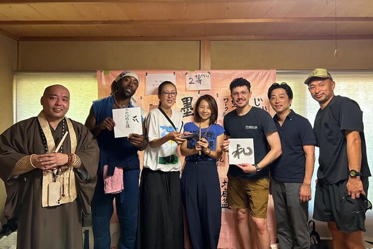 a group of people standing in a room holding signs
