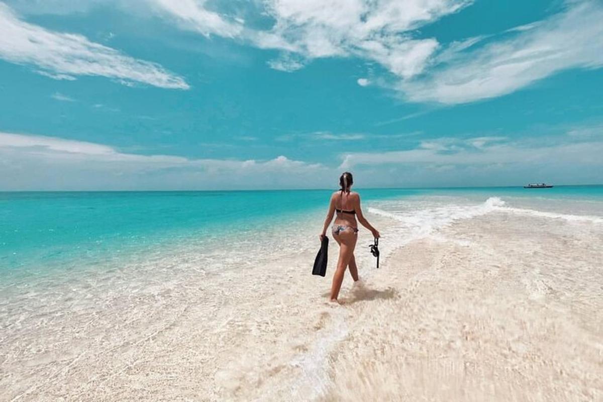 seorang wanita berbikini berdiri di pantai