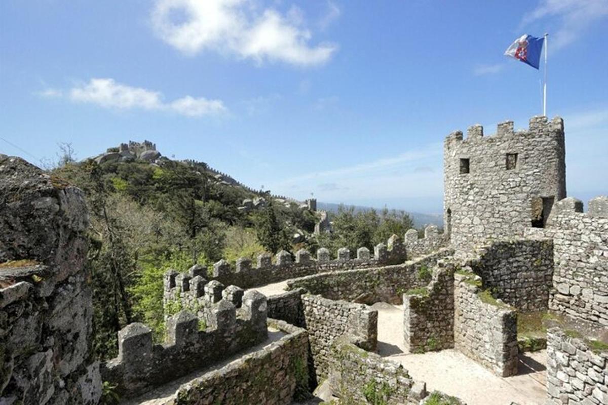 un castel pe vârful unui deal cu un steag