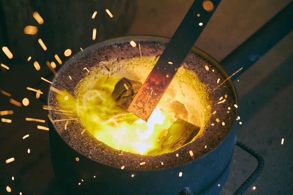 a pot of food with a knife in it