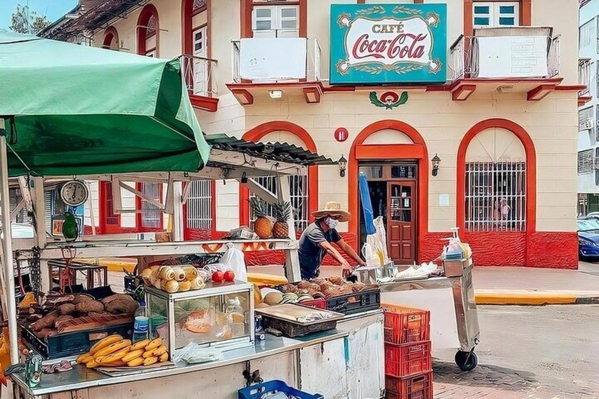 un chiosco di cibo di fronte a un edificio