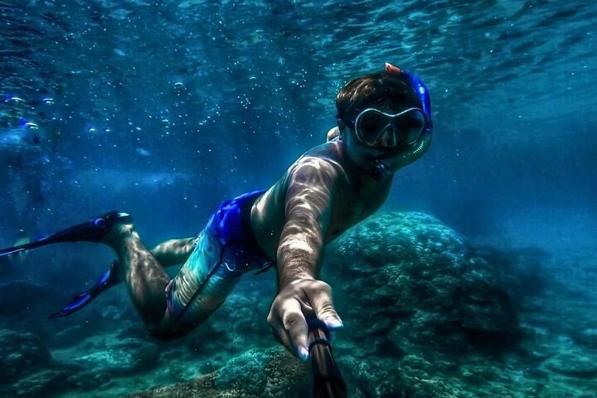 seseorang berenang di dalam air dengan snorkel