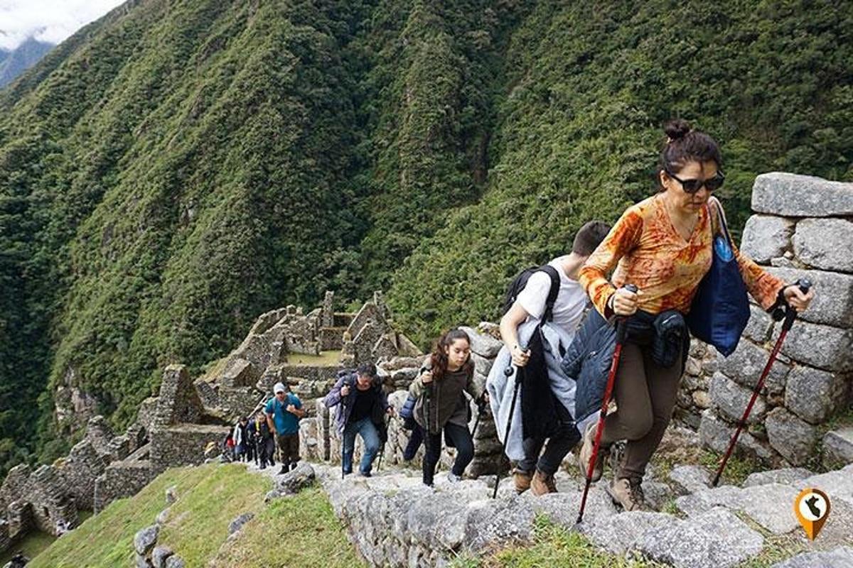 một nhóm người đang đi bộ lên núi