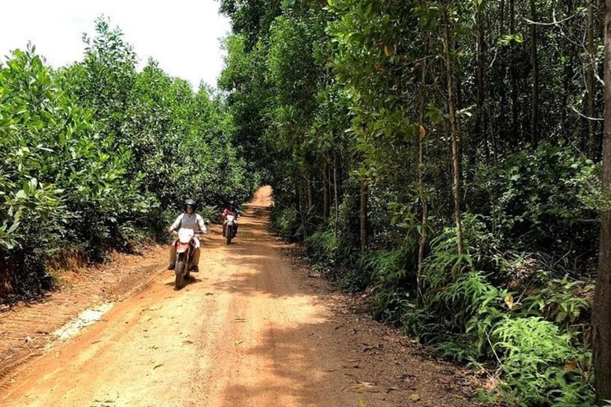 dues persones que conduïen motocicletes per un camí de terra