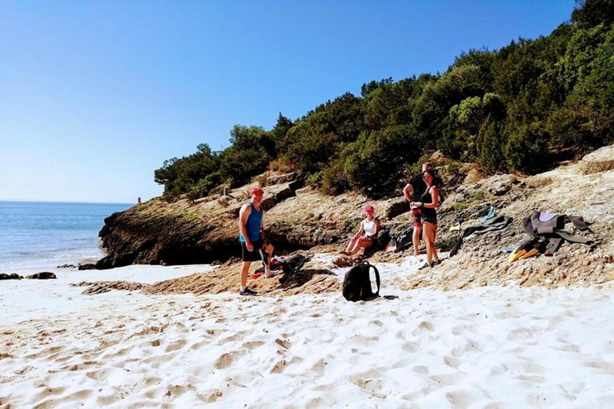 un grup de persones dempeus a la platja