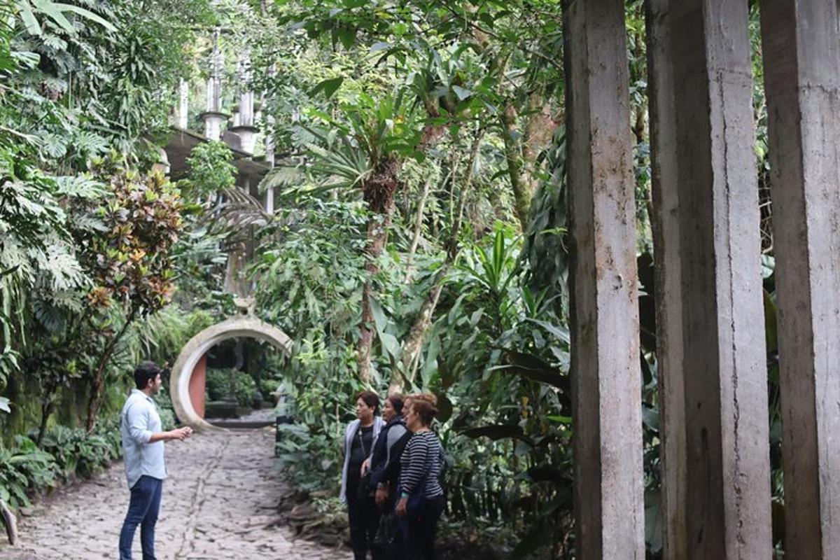a group of people standing in a garden