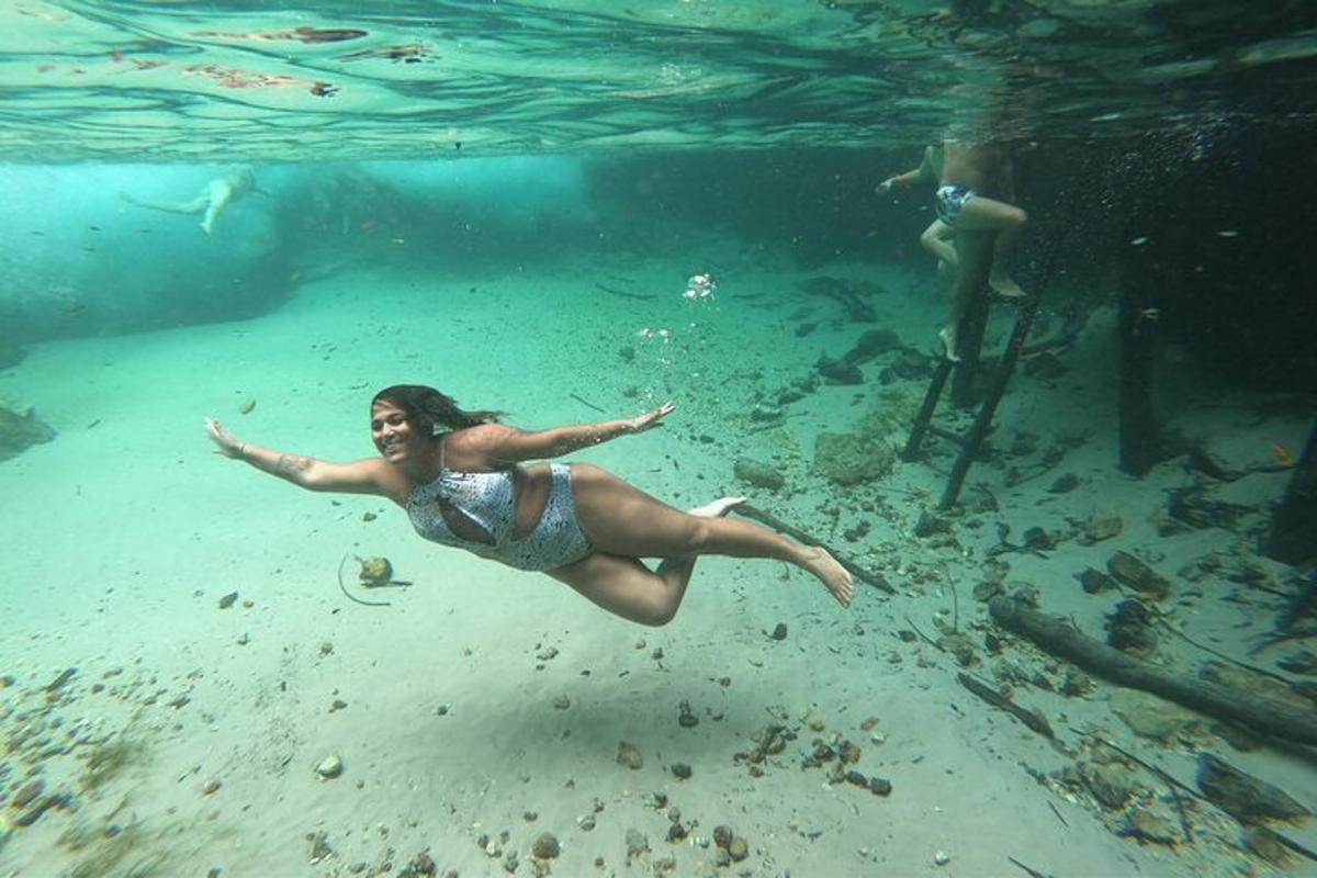 seorang wanita berenang di air laut