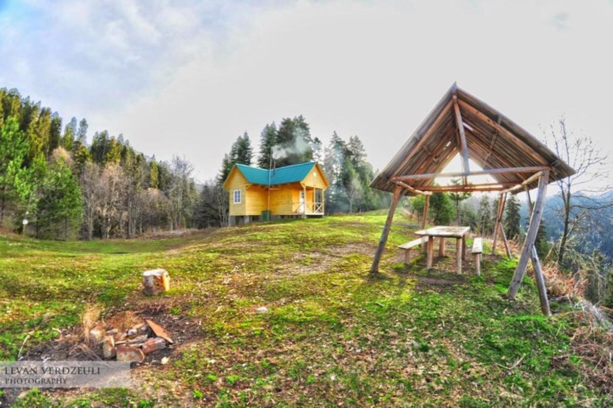 sebuah rumah kuning di atas bukit berumput