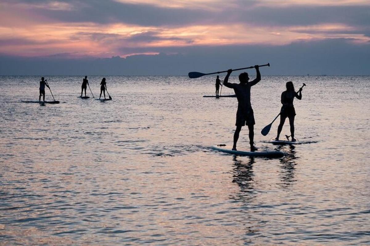 skupina lidí na paddleboardech ve vodě