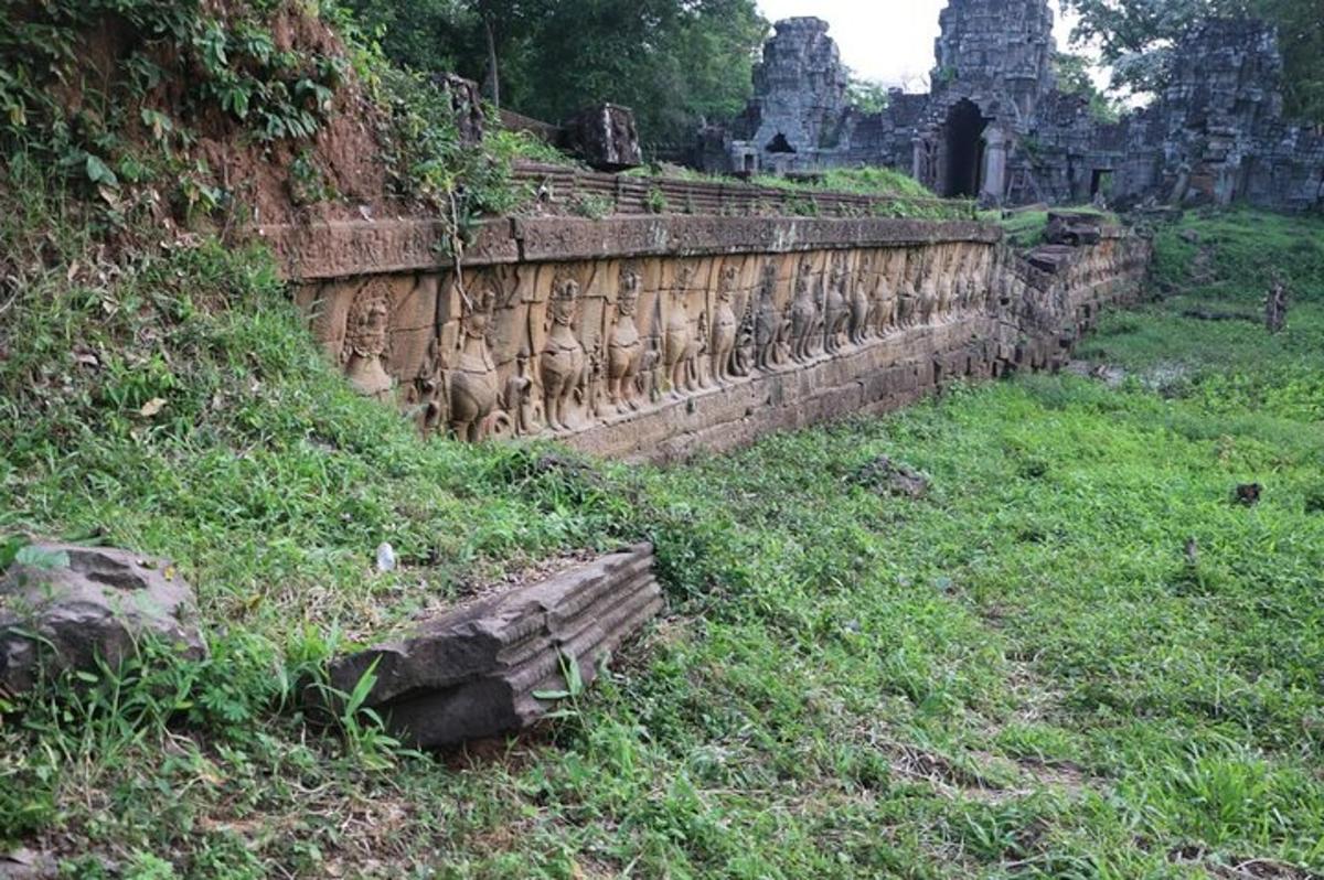 dinding batu lama di padang dengan rumput