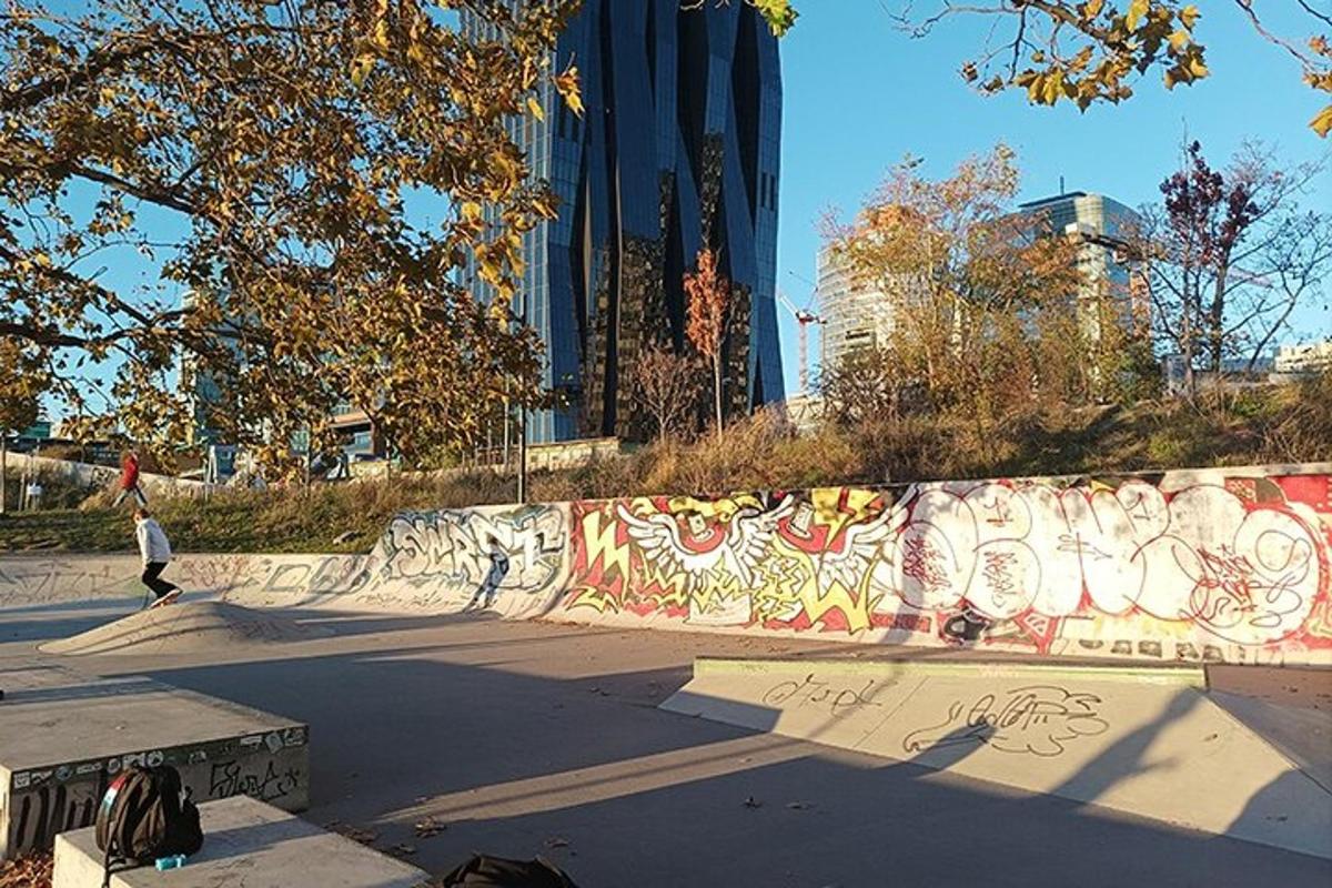 una persona che va sullo skateboard in uno skate park