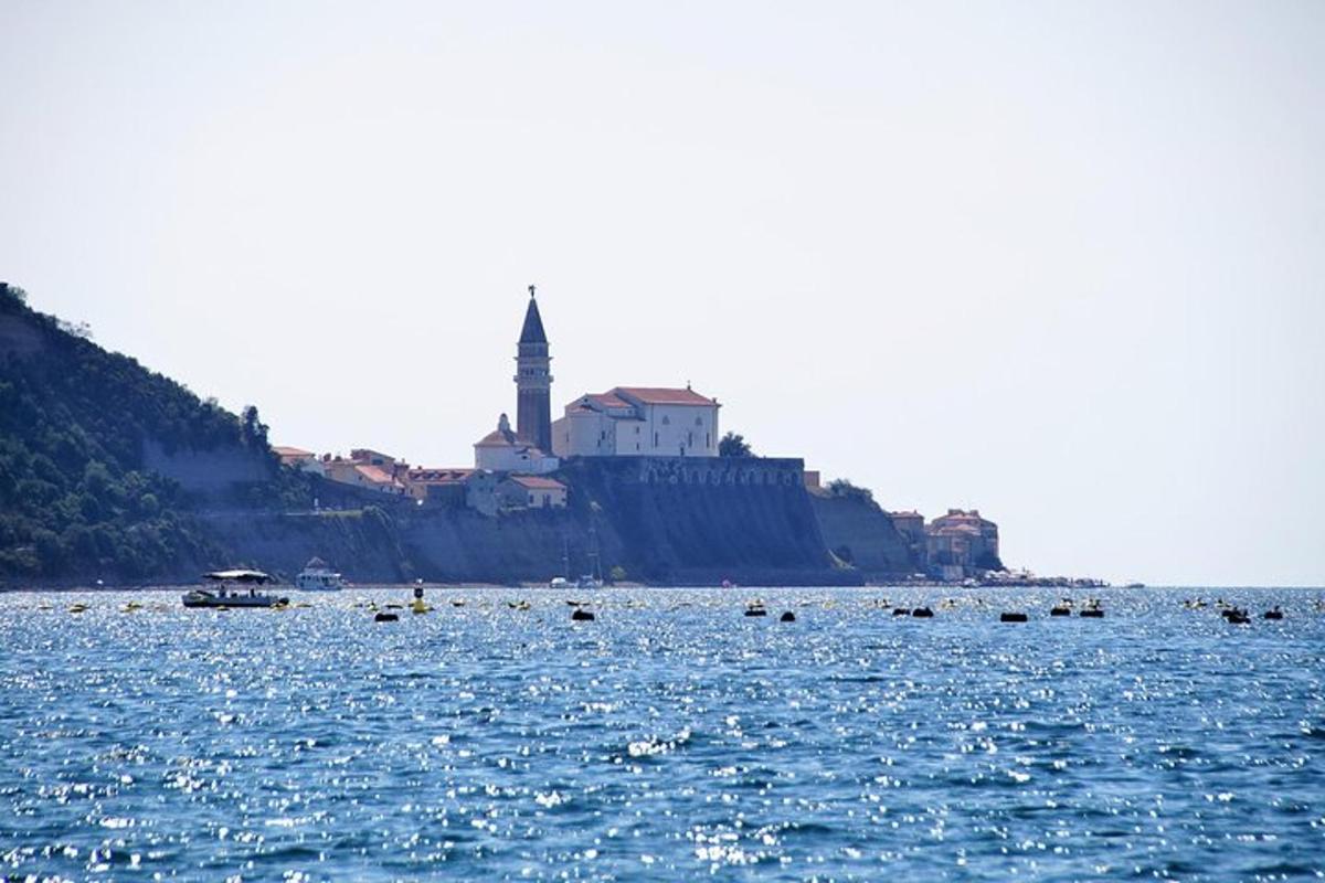 a large body of water with a city in the background