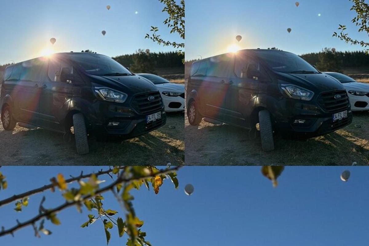 due foto di un'auto parcheggiata in un parcheggio