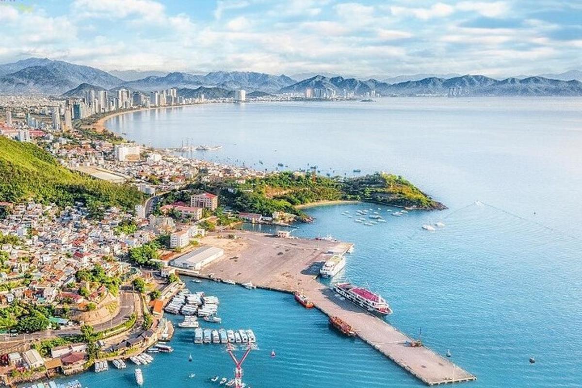an aerial view of a harbor with boats in the water