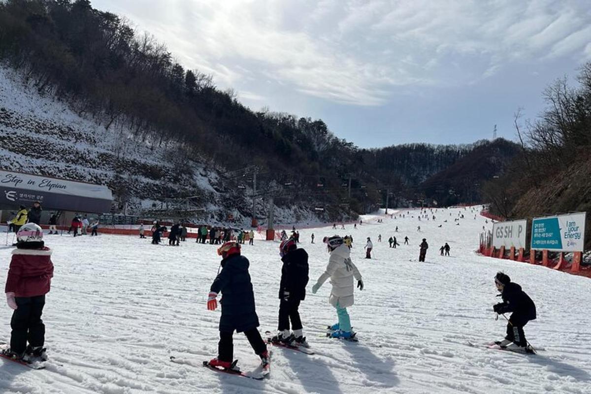 um grupo de pessoas esquiando em uma encosta coberta de neve