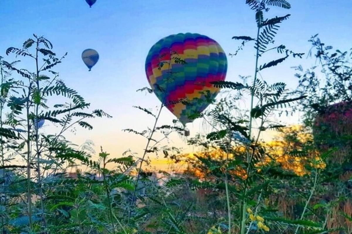 dua belon udara panas terbang di langit