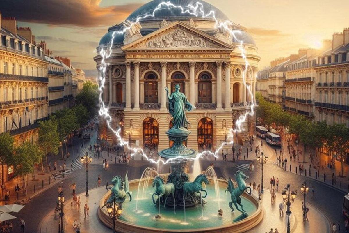 un edifici amb una estàtua al mig del carrer