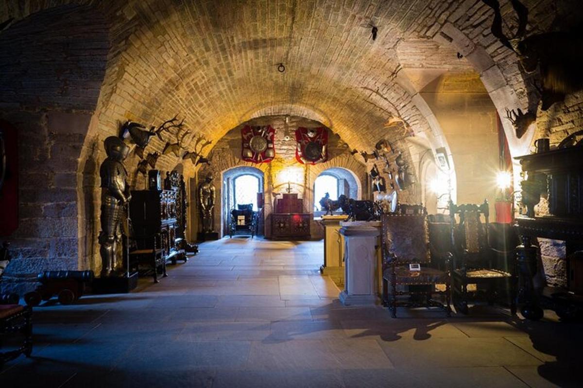 a large room with an archway in a building