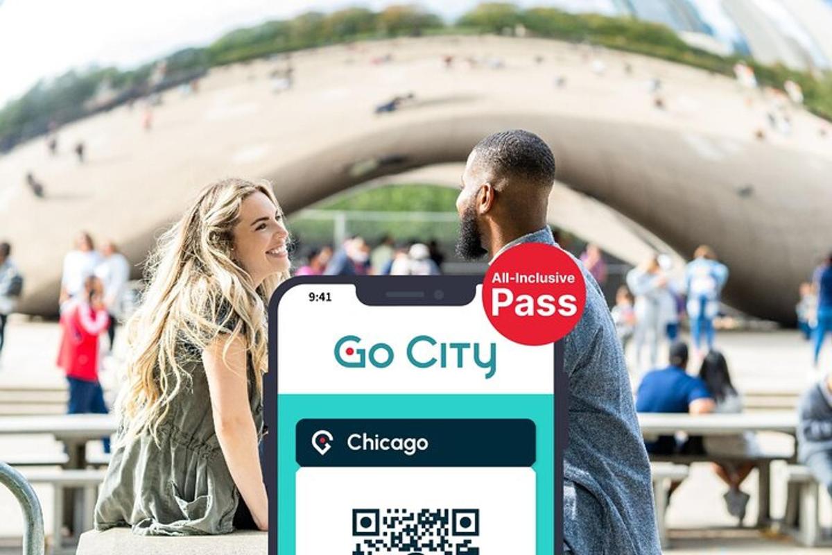 a man and woman looking at a go city sign