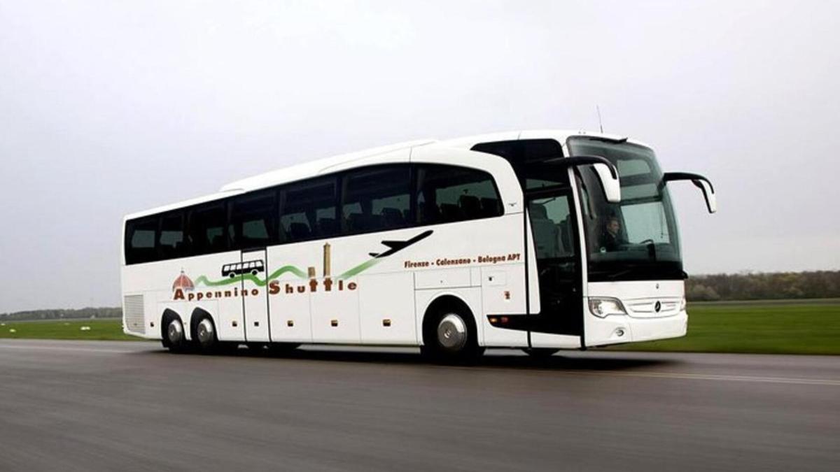 Bel avtobus se pelje po cesti