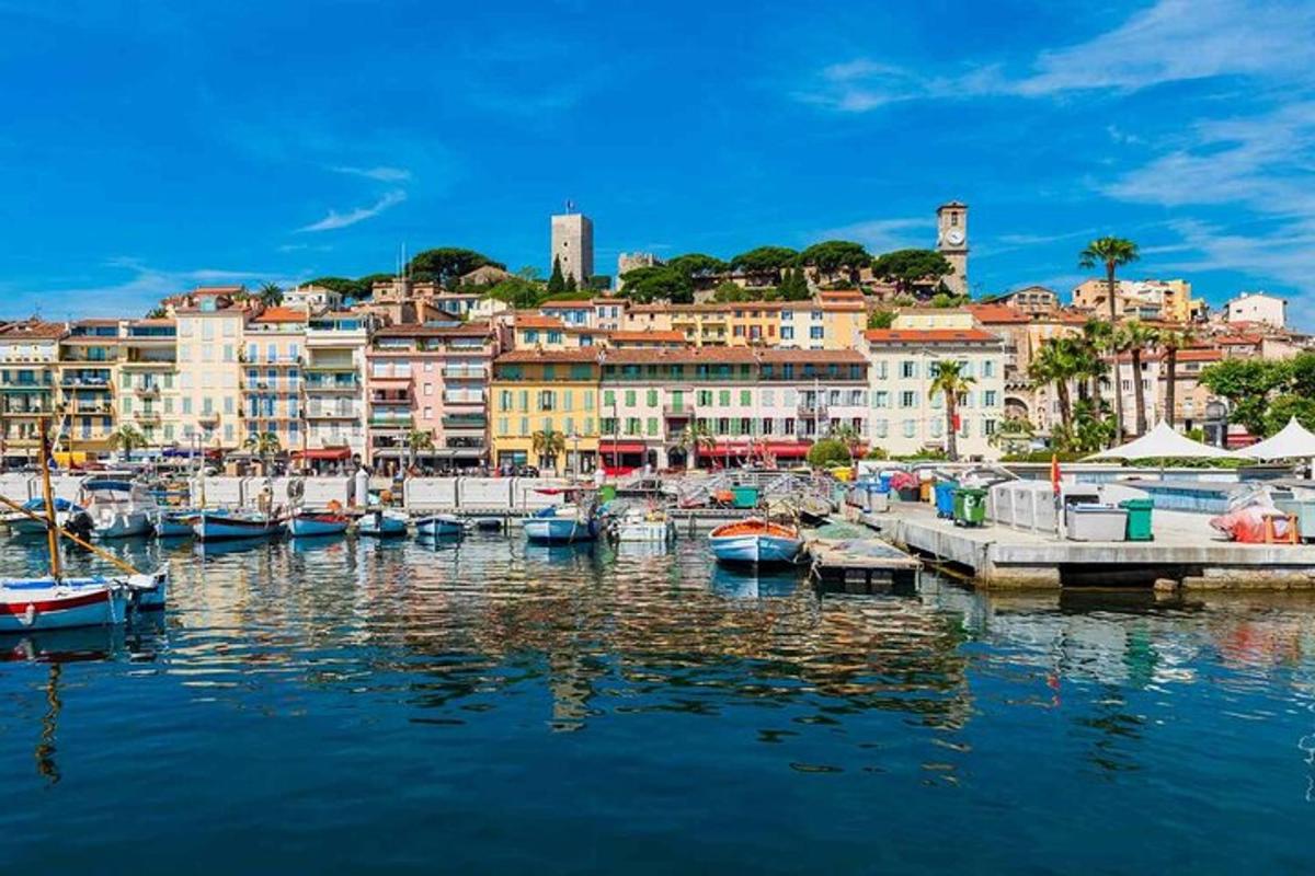 Un grupo de barcos atracados en un puerto con edificios.