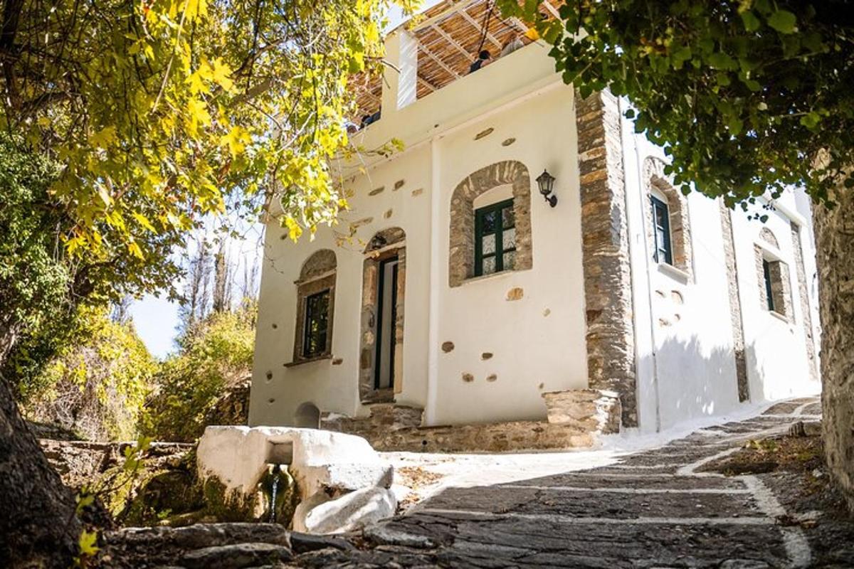 una antiga casa blanca amb un camí de pedra